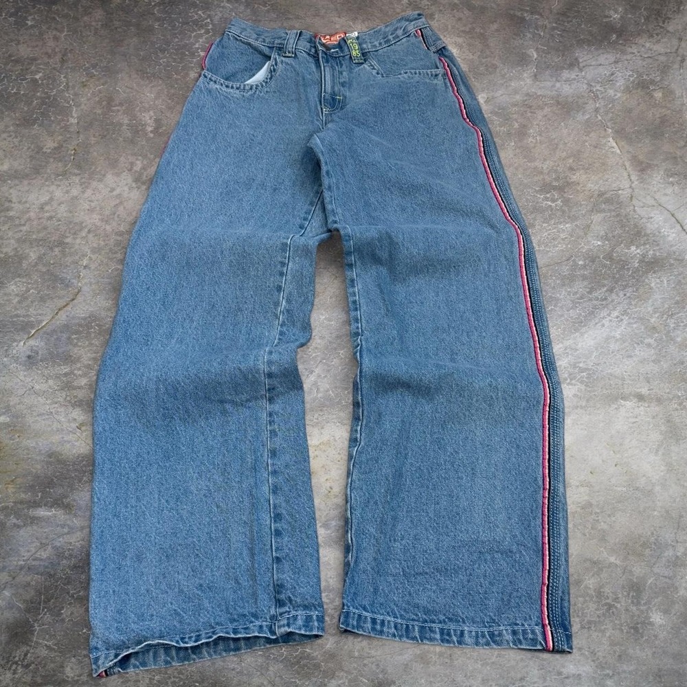 Rusty Red Baggy Wide Leg Striped Jeans Women's Size XS Skater Surf Denim Y2K